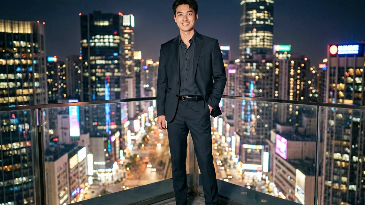 都市类黄色小说场景插图，主角身处繁华都市俯瞰夜景，氛围强烈
